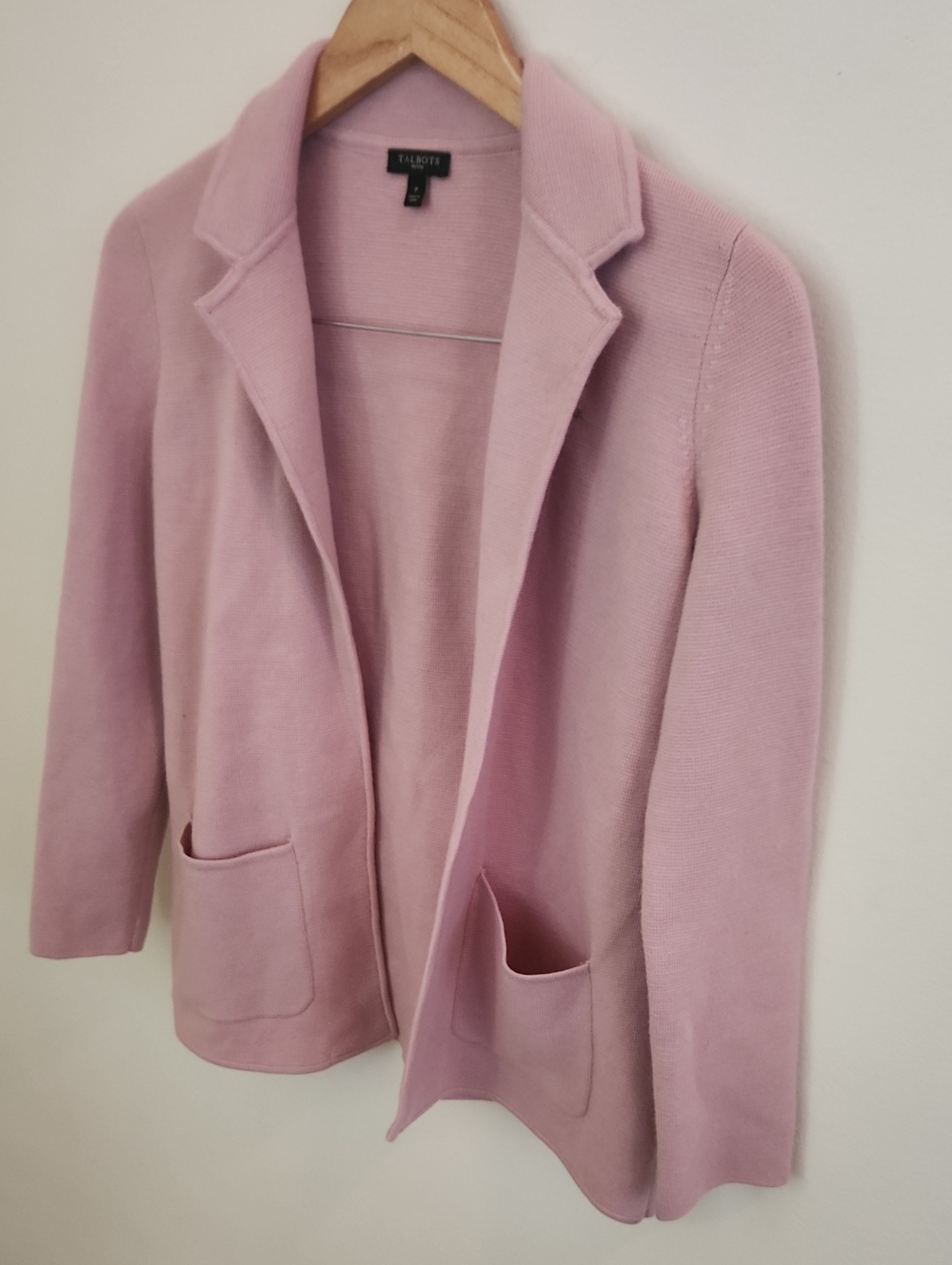 Talbots Sweater Blazer Merino Wool Blush Pink Knit Open-Front Petite - Picture 4 of 8